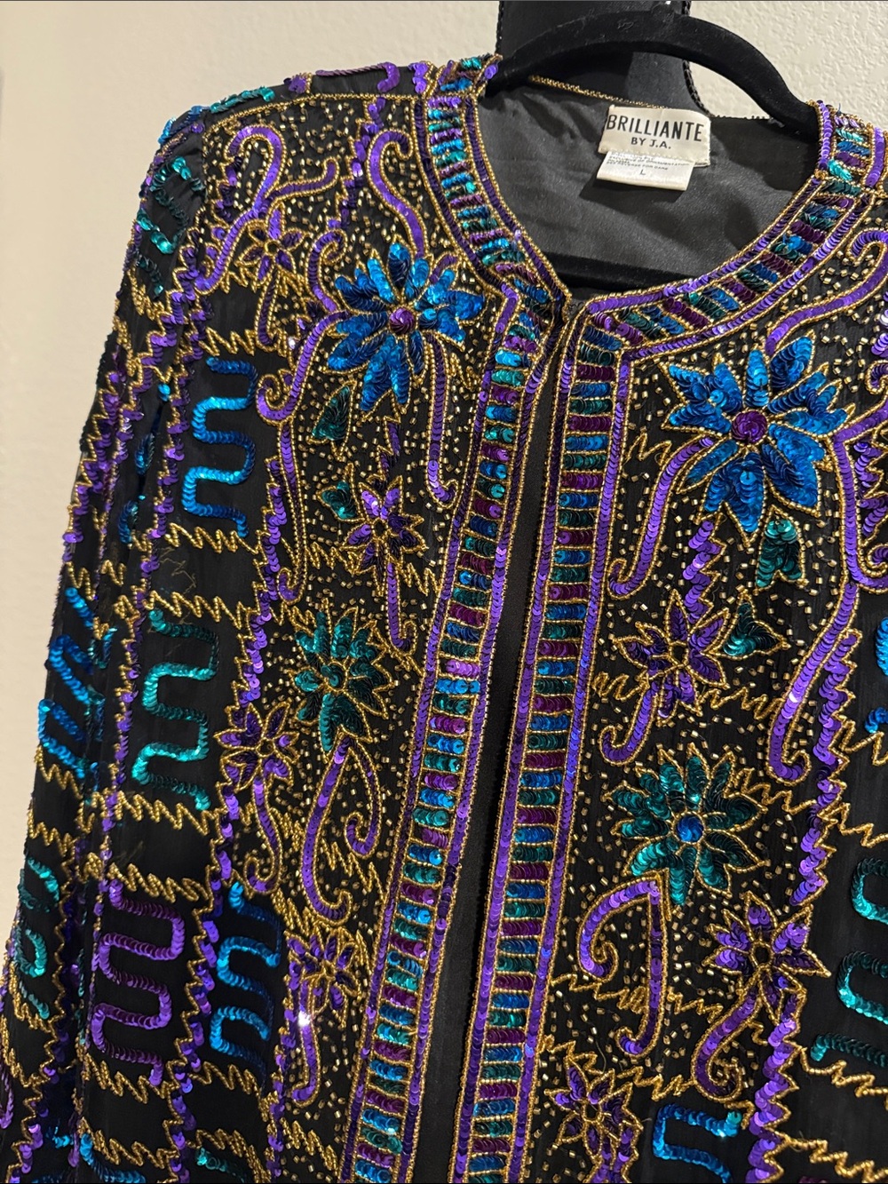 Vintage Brilliante JA Embellished Black Floral Sequin Jacket Deborah Vance ⭐️ - Picture 7 of 17